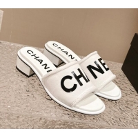 Popular Style Chanel Knit Fabric Heel Slide Sandals with Logo White/Black 0322144