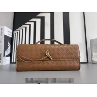 Top Design Bottega Veneta Long Clutch Bag Andiamo With Handle in Intrecciato Leather 741511 Brown 2023