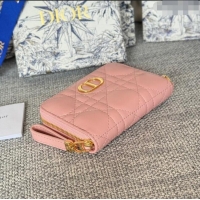 Famous Brand Dior Caro Compact Zipped Wallet in Cannage Lambskin CD0215 Pink 2024