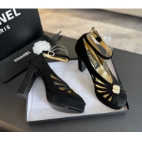 Most Popular Chanel Suede Sandals with Heel 11cm G45455 Black 042206
