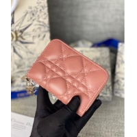 Inexpensive Dior Small Lady Dior Voyageur Coin Purse Wallet in Cannage Lambskin CD5110 Pink 2024