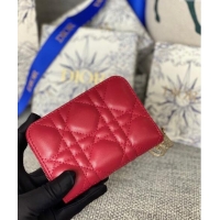 Best Price Dior Small Lady Dior Voyageur Coin Purse Wallet in Cannage Lambskin CD5110 Red 2024
