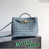 New Fashion Bottega Veneta Small Andiamo Top Handle Bag in Intrecciato Leather 743568 Bluish Grey 2024