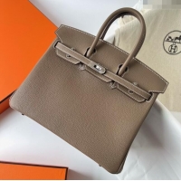Famous Brand Hermes Birkin 25cm Bag in Original Togo Leather HB025 Etoupe/Silver (Pure Handmade)