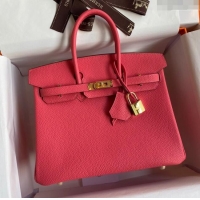 Classic Specials Hermes Birkin 25cm Bag in Original Togo Leather HB025 Lipstick Pink/Gold (Pure Handmade)