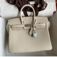Unique Grade Hermes Birkin 25cm Bag in Original Togo Leather HB025 Milkshake White/Silver (Pure Handmade)
