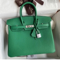 Pretty Style Hermes Birkin 25cm Bag in Original Togo Leather HB025 Bamboo Green/Silver (Pure Handmade)