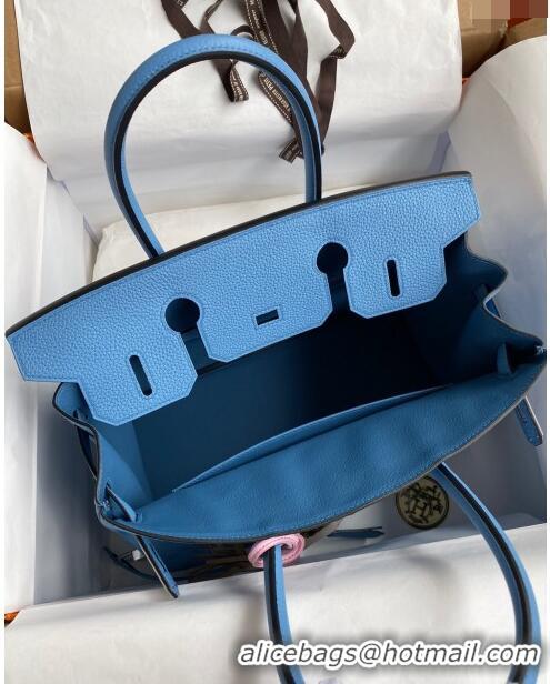 Top Grade Hermes Birkin 30cm Bag in Original Togo Leather H30 Paradiso Blue/Silver 2024 (Full Handmade)