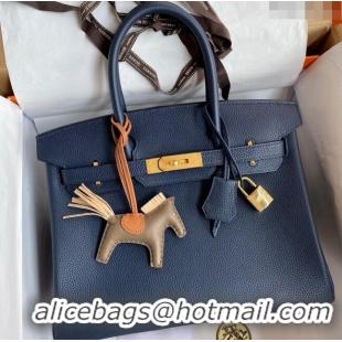 Top Grade Hermes Birkin 30cm Bag in Original Togo Leather H30 Royal Blue/Gold 2024 (Full Handmade)