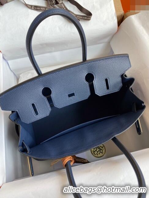 Top Grade Hermes Birkin 30cm Bag in Original Togo Leather H30 Royal Blue/Gold 2024 (Full Handmade)