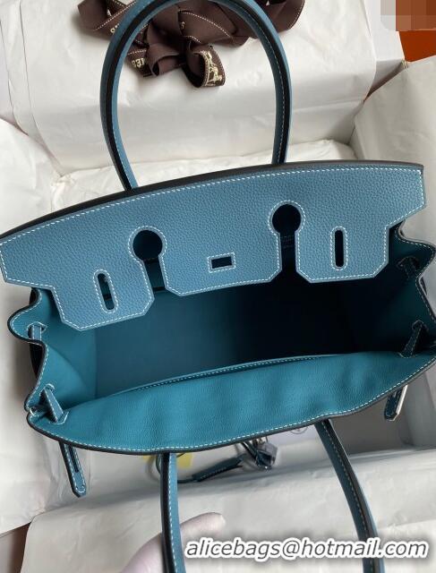 Super Quality Hermes Birkin 30cm Bag in Original Togo Leather H30 Denim Blue/Silver 2024 (Full Handmade)
