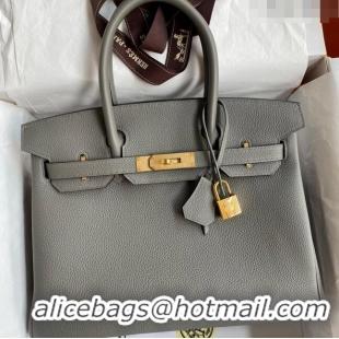 Unique Style Hermes Birkin 30cm Bag in Original Togo Leather H30 Cumulonimbus Grey/Gold 2024 (Full Handmade)