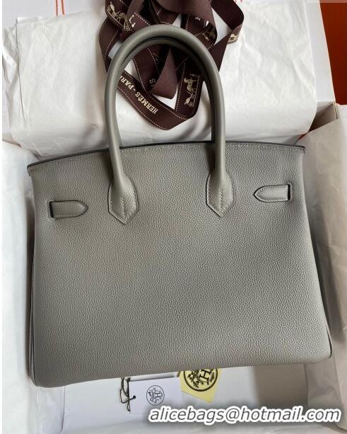 Unique Style Hermes Birkin 30cm Bag in Original Togo Leather H30 Cumulonimbus Grey/Gold 2024 (Full Handmade)