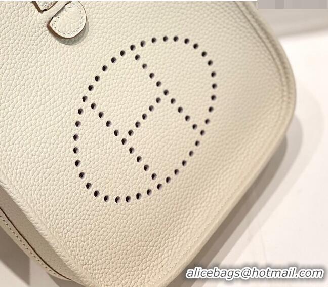 Buy Discount Hermes Evelyne Mini Bag 18cm in Togo Leather H1048 Cream White/Silver 2023 (Half Handmade)