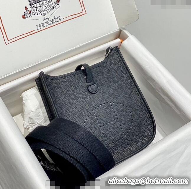 Best Price Hermes Evelyne Mini Bag 18cm in Togo Leather H1048 Black/Silver 2023 (Half Handmade)