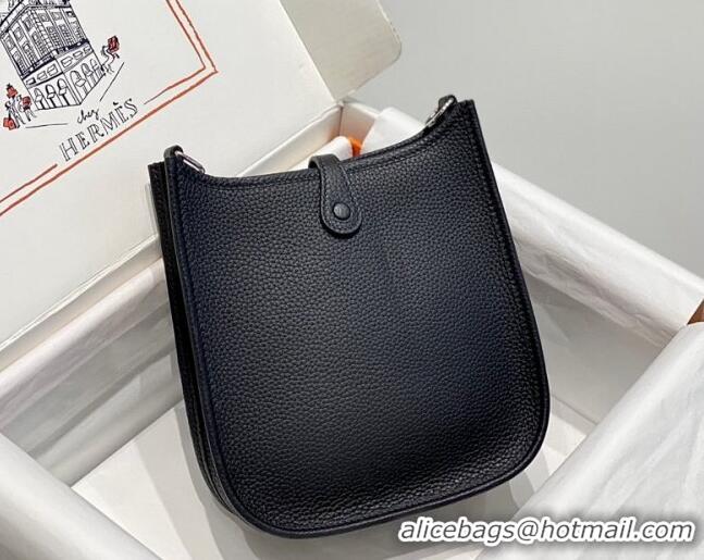 Best Price Hermes Evelyne Mini Bag 18cm in Togo Leather H1048 Black/Silver 2023 (Half Handmade)