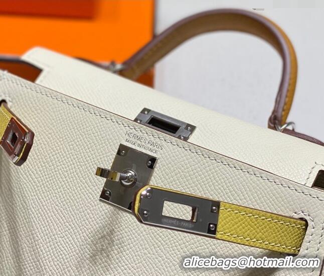 Promotional Hermes Mini Kelly II Bag 19cm in Epsom Leather H19 Cream White/Chick Yellow/Sesame 2023 (Half Handmade)