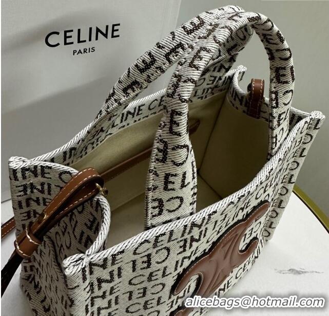 Top Quality Celine Small Cabas Thais in Canvas with with CELINE Allover 199162 White/Brown