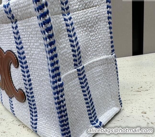 Trendy Design Celine Small Cabas Thais Tote Bag in Textile 199162 White/Blue 2024