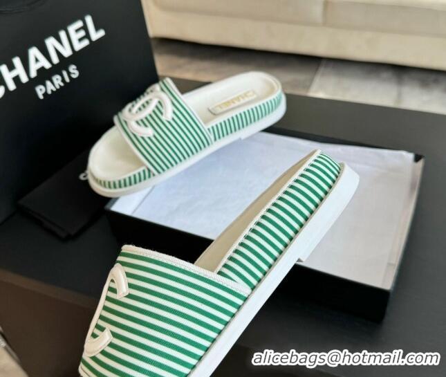 Perfect Chanel Striped Slide Sandals Green 424103
