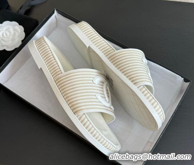 Modern Chanel Striped Slide Sandals Beige 424106