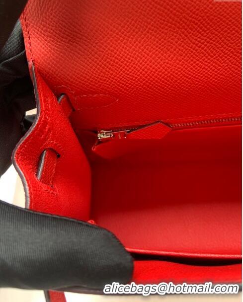 Reasonable Price Hermes Kelly 25/28cm Bag in Original Epsom Leather K2528 Red/Silver 2024 (Half Handmade)