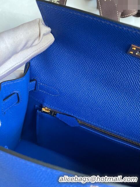 Famous Brand Hermes Kelly 32cm Bag in Original Epsom Leather K32 Blue/Gold 2024 (Half Handmade)