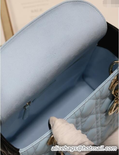 Super Quality Dior Medium Lady Dior Bag in Two-Tone Cannage Lambskin 5651 Black/Blue 2024