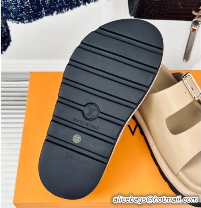 Grade Quality Louis Vuitton Double Buckle Strap Sandals in Calfskin Beige 426050