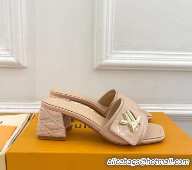 Purchase Louis Vuitton Shake Slide Sandals 5.5cm with Quilted Heel in Patent Calfskin Beige 426059