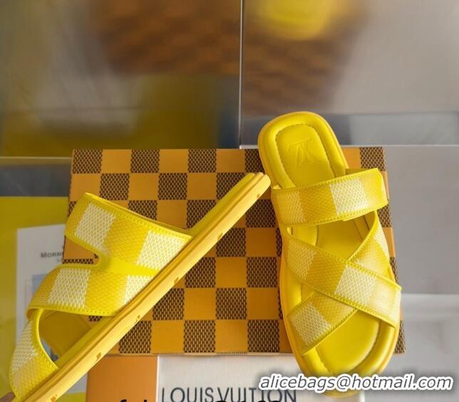 Popular Style Louis Vuitton Men's LV Venice Flat Slide Sandals in Damier Leather Yellow 426098