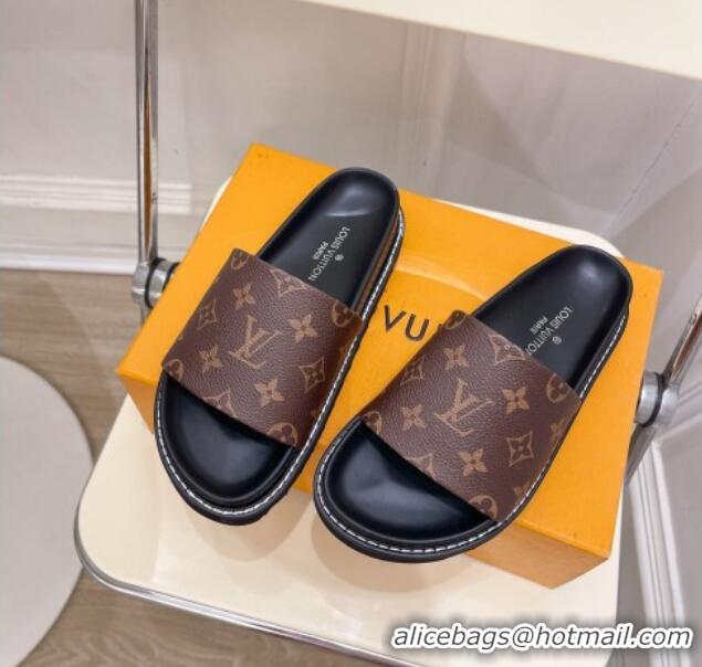 Stylish Louis Vuitton Monogram Canvas Flat Slide Sandals with Wide Strap 426125