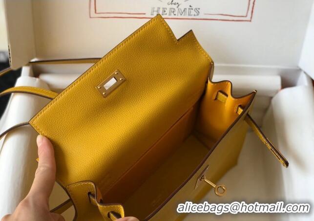 Inexpensive Hermes Kelly Danse Bag 22cm in Evercolor Leather H1501 Amber Yellow (Half Handmade)