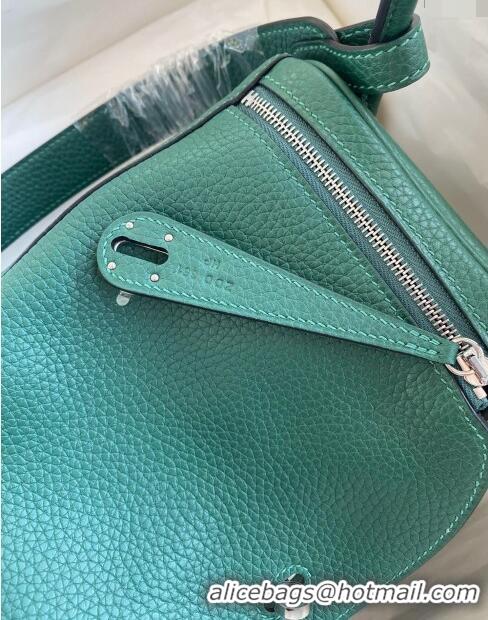 Well Crafted Hermes Lindy 26/30 Bag in Original Taurillon Clemence Leather Glacier H1501 Peacock Green/Silver 2024 (Full