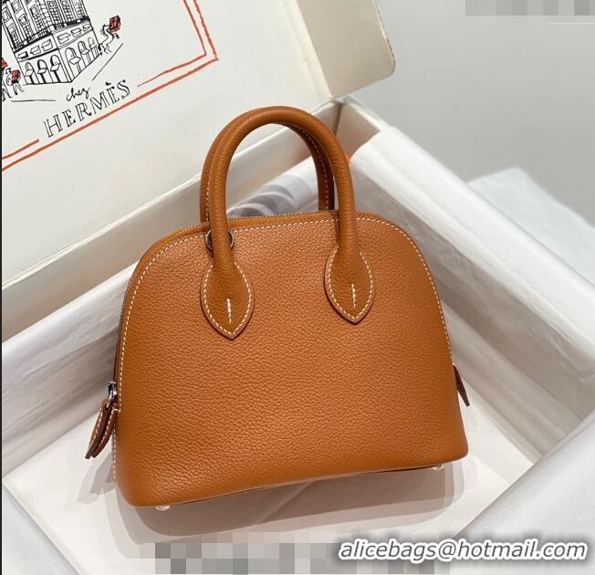 Super Quality Hermes Mini Bolide Bag 19cm in Evercolor Calf Leather H1031 Brown/Silver