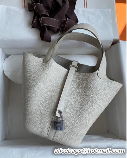 Best Grade Hermes Picotin Lock Bag 18cm/22cm in Taurillon Clemence Leather H0701 Milk Shake White/Silver (Full Handmade)