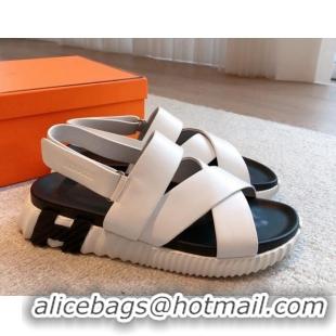 Popular Style Hermes Electric Sandals in Calfskin Leather White 326112