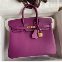 Best Price Hermes Birkin 25cm Bag in Original Swift Leather H025 Anemones Purple/Gold (Full Handmade)