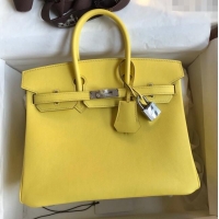 Well Crafted Hermes Birkin 25cm Bag in Original Swift Leather H025 Lemon Yellow/Silver 2024 (Full Handmade)