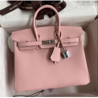 Luxury Discount Hermes Birkin 25cm Bag in Original Swift Leather H025 3Q Pink/Silver 2024 (Full Handmade)