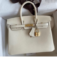 Shop Best Hermes Birkin 30cm Bag in Original Swift Leather H30 Cream White/Gold 2024 (Full Handmade)
