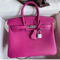 Grade Quality Hermes Birkin 30cm Bag in Original Swift Leather H30 Rosy/Silver 2024 (Full Handmade)