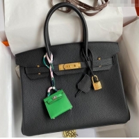 Top Quality Hermes Birkin 30cm Bag in Original Togo Leather H30 Black/Gold 2024 (Full Handmade)