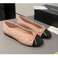 Duplicate Chanel Quilted Lambskin & Grosgrain Ballet Flat with Bow G45591 Pink 423139