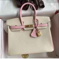 Purchase Grade Hermes Birkin 30cm Bag in Original Chèvre Leather H30 Cream White/3Q Pink/Gold 2024 (Full Handmade)
