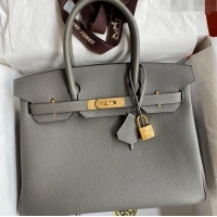 Shop Fashion Hermes Birkin 35cm Bag in Original Togo Leather H35 Cumulonimbus Grey/Gold 2024 (Full Handmade)