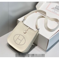 Buy Discount Hermes Evelyne Mini Bag 18cm in Togo Leather H1048 Cream White/Silver 2023 (Half Handmade)
