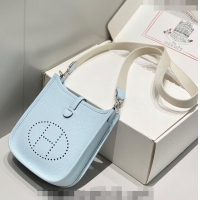 Super Quality Hermes Evelyne Mini Bag 18cm in Togo Leather H1048 Grail Blue/Silver 2023 (Half Handmade)