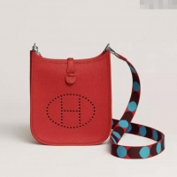 Trendy Design Hermes Mini Evelyne TPM Bag in Original Clemence Leather H1048 Rouge De Coeur 2024 (Full Handmade)