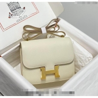 Luxury Cheap Hermes Constance Bag 18cm in Epsom Leather H3037 Cream White/Gold 2023 (Half Handmade)
